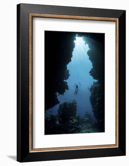 Sunlight Descends Underwater and into a Crevice on Palau's Barrier Reef-Stocktrek Images-Framed Photographic Print