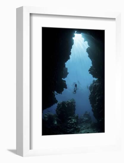 Sunlight Descends Underwater and into a Crevice on Palau's Barrier Reef-Stocktrek Images-Framed Photographic Print