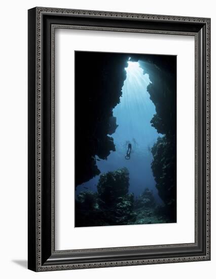 Sunlight Descends Underwater and into a Crevice on Palau's Barrier Reef-Stocktrek Images-Framed Photographic Print