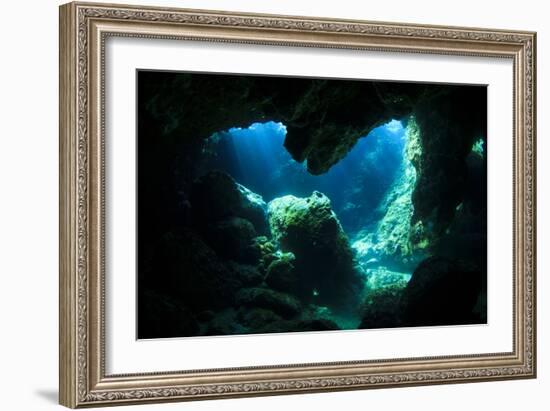 Sunlight Enters Underwater Cave like a Spotlight-Rich Carey-Framed Photographic Print