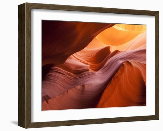 Sunlight Filters Down Carved Red Sandstone Walls of Lower Antelope Canyon, Page, Arizona, Usa-Paul Souders-Framed Photographic Print