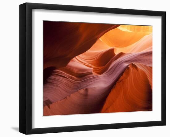 Sunlight Filters Down Carved Red Sandstone Walls of Lower Antelope Canyon, Page, Arizona, Usa-Paul Souders-Framed Photographic Print