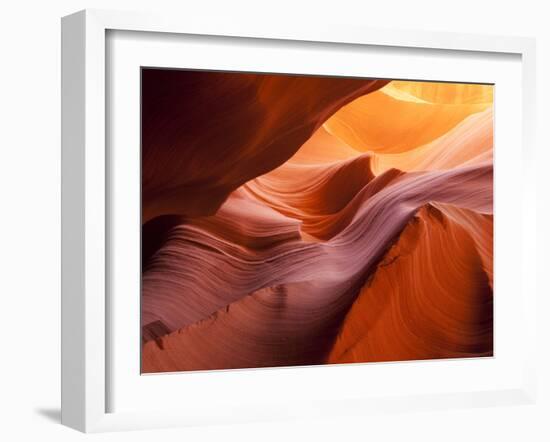 Sunlight Filters Down Carved Red Sandstone Walls of Lower Antelope Canyon, Page, Arizona, Usa-Paul Souders-Framed Photographic Print