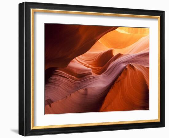 Sunlight Filters Down Carved Red Sandstone Walls of Lower Antelope Canyon, Page, Arizona, Usa-Paul Souders-Framed Photographic Print