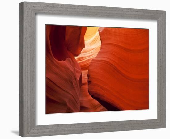 Sunlight Filters Down Carved Red Sandstone Walls of Lower Antelope Canyon, Page, Arizona, Usa-Paul Souders-Framed Photographic Print