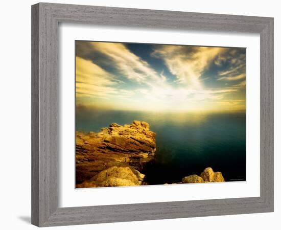 Sunlight Reflecting off Blue Waters off Cliffside-Jan Lakey-Framed Photographic Print