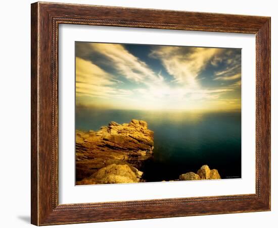 Sunlight Reflecting off Blue Waters off Cliffside-Jan Lakey-Framed Photographic Print