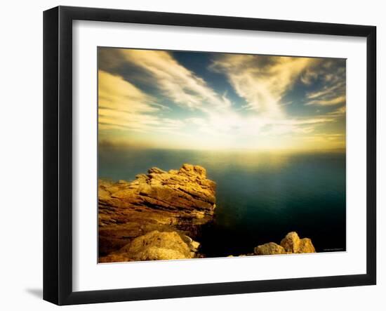 Sunlight Reflecting off Blue Waters off Cliffside-Jan Lakey-Framed Photographic Print