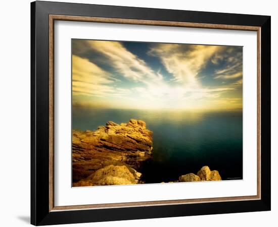 Sunlight Reflecting off Blue Waters off Cliffside-Jan Lakey-Framed Photographic Print