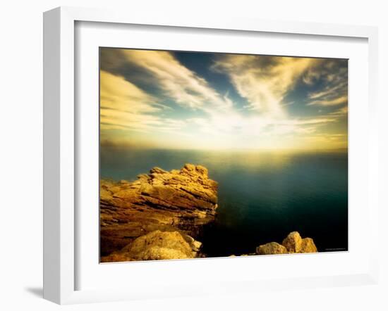 Sunlight Reflecting off Blue Waters off Cliffside-Jan Lakey-Framed Photographic Print