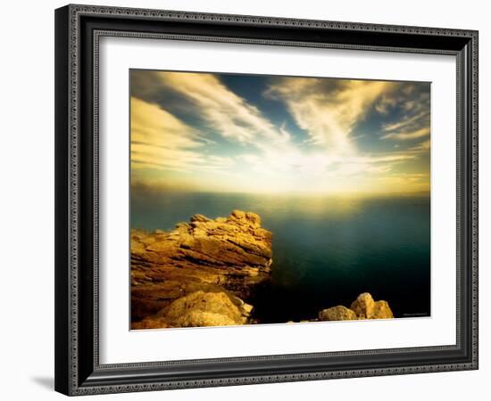 Sunlight Reflecting off Blue Waters off Cliffside-Jan Lakey-Framed Photographic Print