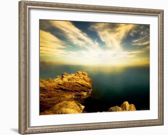 Sunlight Reflecting off Blue Waters off Cliffside-Jan Lakey-Framed Photographic Print