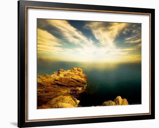 Sunlight Reflecting off Blue Waters off Cliffside-Jan Lakey-Framed Photographic Print