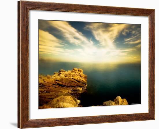 Sunlight Reflecting off Blue Waters off Cliffside-Jan Lakey-Framed Photographic Print