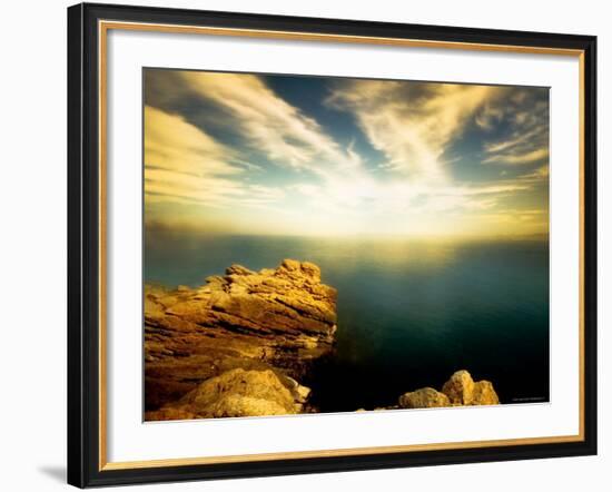 Sunlight Reflecting off Blue Waters off Cliffside-Jan Lakey-Framed Photographic Print