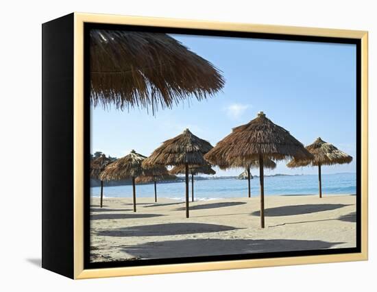 Sunny Beach and Palapas-Randy Faris-Framed Premier Image Canvas