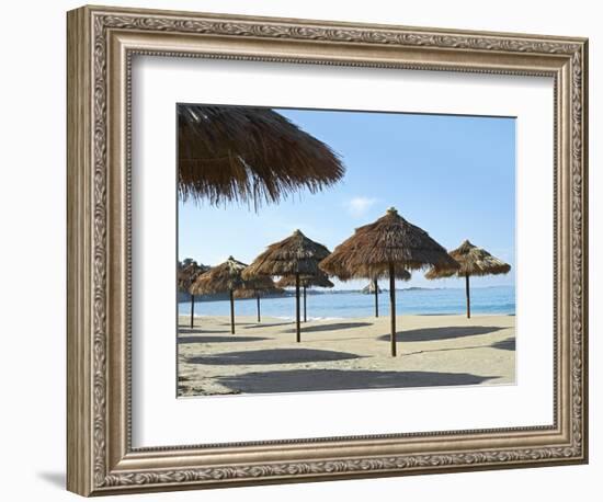 Sunny Beach and Palapas-Randy Faris-Framed Photographic Print