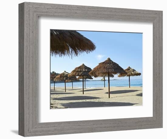 Sunny Beach and Palapas-Randy Faris-Framed Photographic Print