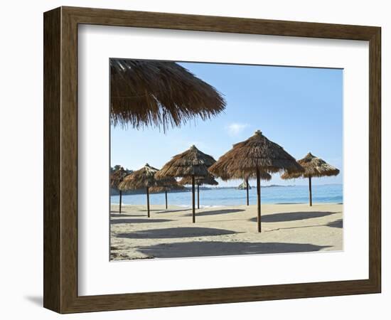 Sunny Beach and Palapas-Randy Faris-Framed Photographic Print