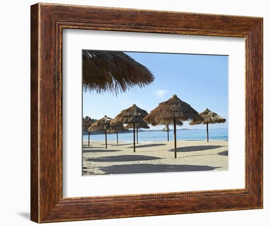 Sunny Beach and Palapas-Randy Faris-Framed Photographic Print