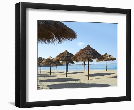 Sunny Beach and Palapas-Randy Faris-Framed Photographic Print
