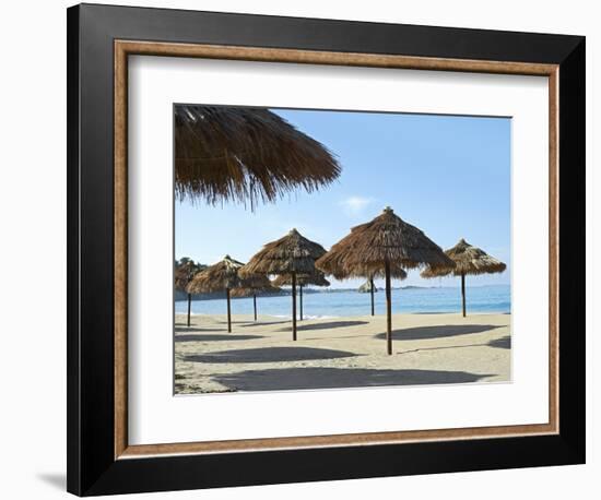 Sunny Beach and Palapas-Randy Faris-Framed Photographic Print