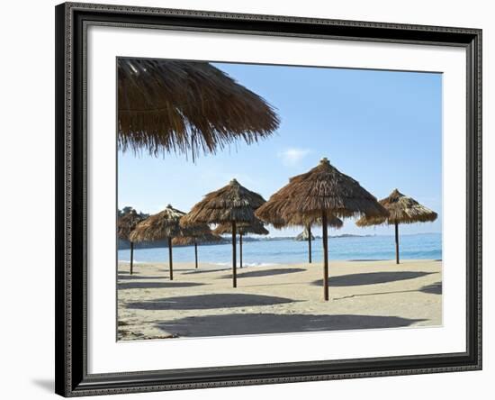 Sunny Beach and Palapas-Randy Faris-Framed Photographic Print