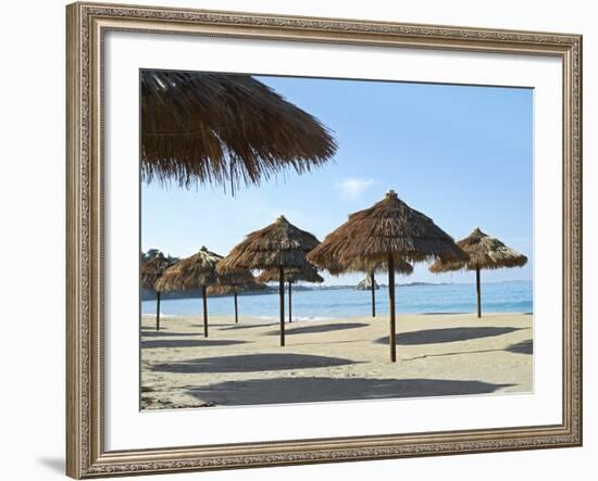 Sunny Beach and Palapas-Randy Faris-Framed Photographic Print