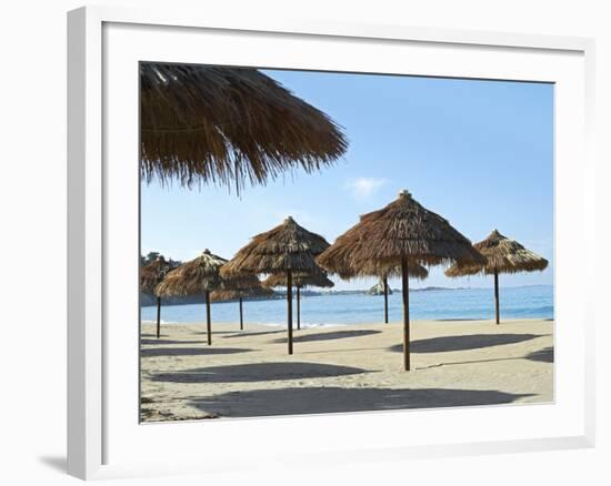 Sunny Beach and Palapas-Randy Faris-Framed Photographic Print