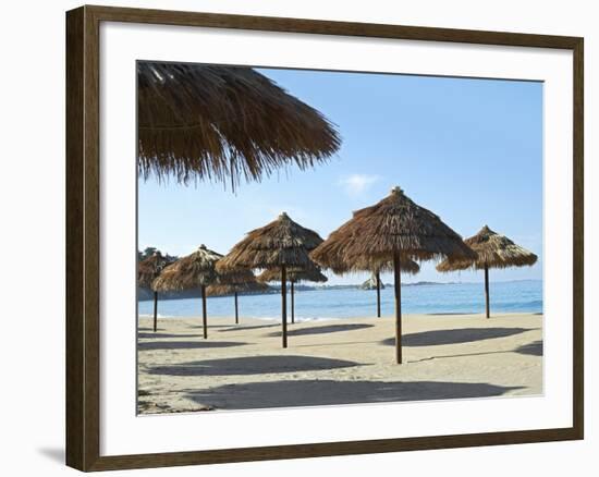 Sunny Beach and Palapas-Randy Faris-Framed Photographic Print