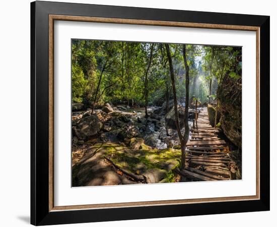 Sunny Day at Tropical Rain Forest Landscape with Wooden Bridge. Cambodia-Im Perfect Lazybones-Framed Photographic Print