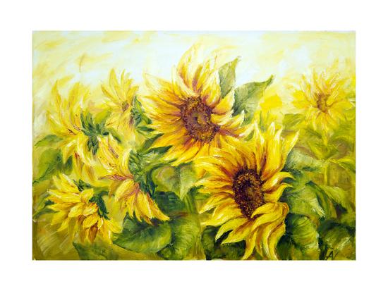 Sunny Sunflowers Oil Painting On Canvas Art Print Valenty