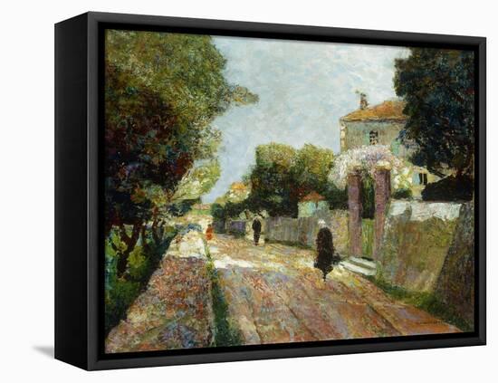 Sunny Village Street-Victor Gabriel Gilbert-Framed Premier Image Canvas