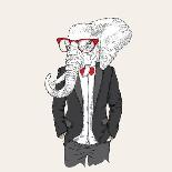 Image Portrait Tiger in the Cravat and with Glasses. Hand Draw Vector Illustration.-Sunny Whale-Art Print