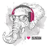 Illustration of Rabbit in the Glasses, Headphones and in Hip-Hop Hat with Print of Usa. Vector Illu-Sunny Whale-Art Print