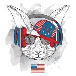 Illustration of Rabbit in the Glasses, Headphones and in Hip-Hop Hat with Print of Usa. Vector Illu-Sunny Whale-Framed Art Print