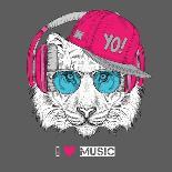 The Image of the Tiger in the Glasses, Headphones and in Hip-Hop Hat. Vector Illustration.-Sunny Whale-Framed Premium Giclee Print