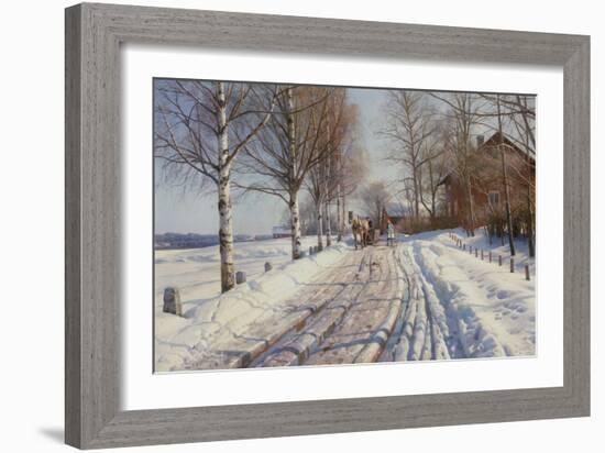 Sunny Winter Day in Vestanvik by Leksand, Dalarna, 1927 (Oil on Canvas)-Peder Monsted-Framed Giclee Print