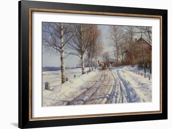 Sunny Winter Day in Vestanvik by Leksand, Dalarna, 1927 (Oil on Canvas)-Peder Monsted-Framed Giclee Print