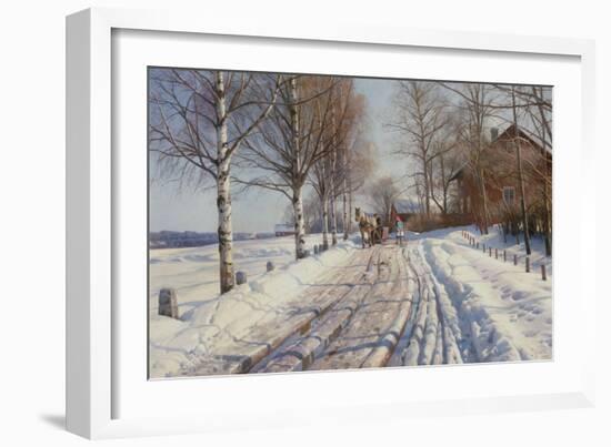 Sunny Winter Day in Vestanvik by Leksand, Dalarna, 1927 (Oil on Canvas)-Peder Monsted-Framed Giclee Print