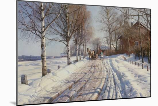 Sunny Winter Day in Vestanvik by Leksand, Dalarna, 1927 (Oil on Canvas)-Peder Monsted-Mounted Giclee Print