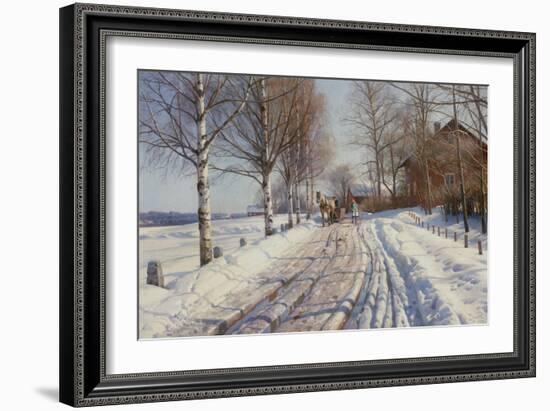 Sunny Winter Day in Vestanvik by Leksand, Dalarna, 1927 (Oil on Canvas)-Peder Monsted-Framed Giclee Print