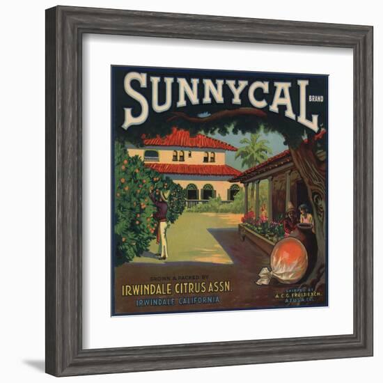 Sunnycal Brand- Irwindale, California - Citrus Crate Label-Lantern Press-Framed Art Print