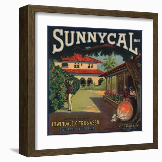 Sunnycal Brand- Irwindale, California - Citrus Crate Label-Lantern Press-Framed Art Print