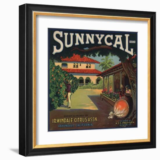 Sunnycal Brand- Irwindale, California - Citrus Crate Label-Lantern Press-Framed Art Print