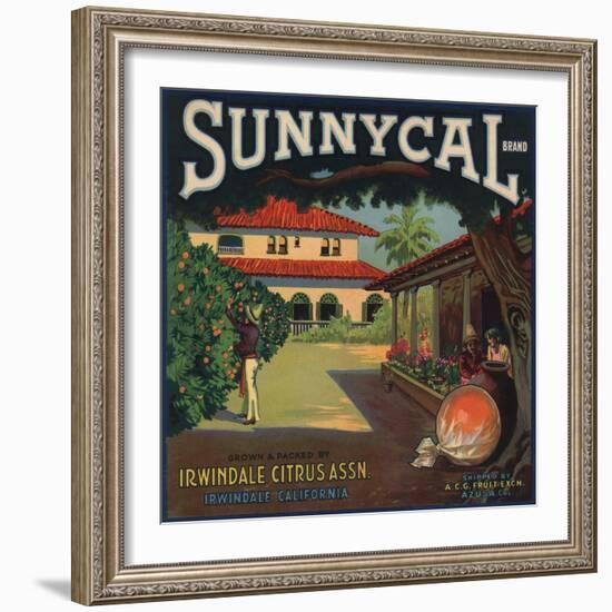 Sunnycal Brand- Irwindale, California - Citrus Crate Label-Lantern Press-Framed Art Print