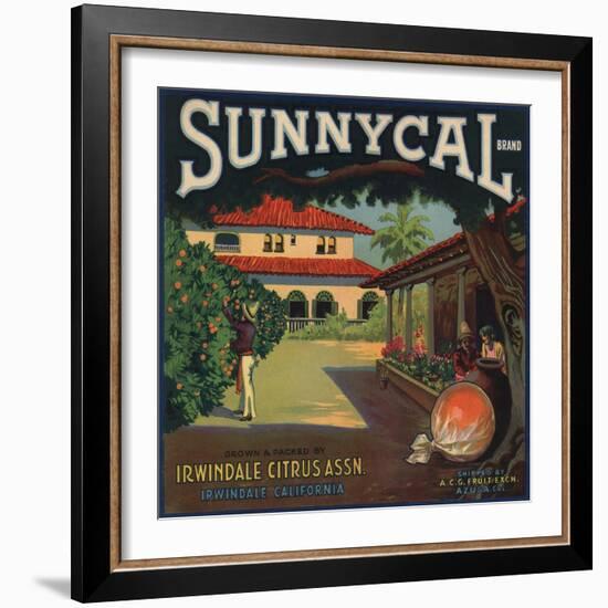Sunnycal Brand- Irwindale, California - Citrus Crate Label-Lantern Press-Framed Art Print