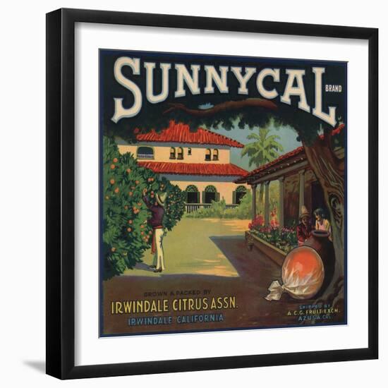 Sunnycal Brand- Irwindale, California - Citrus Crate Label-Lantern Press-Framed Art Print