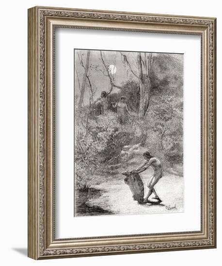 Sunos Indians Hunting Freshwater Turtles in the Napo River, Ecuador-null-Framed Giclee Print