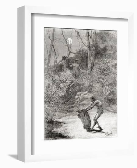 Sunos Indians Hunting Freshwater Turtles in the Napo River, Ecuador-null-Framed Giclee Print